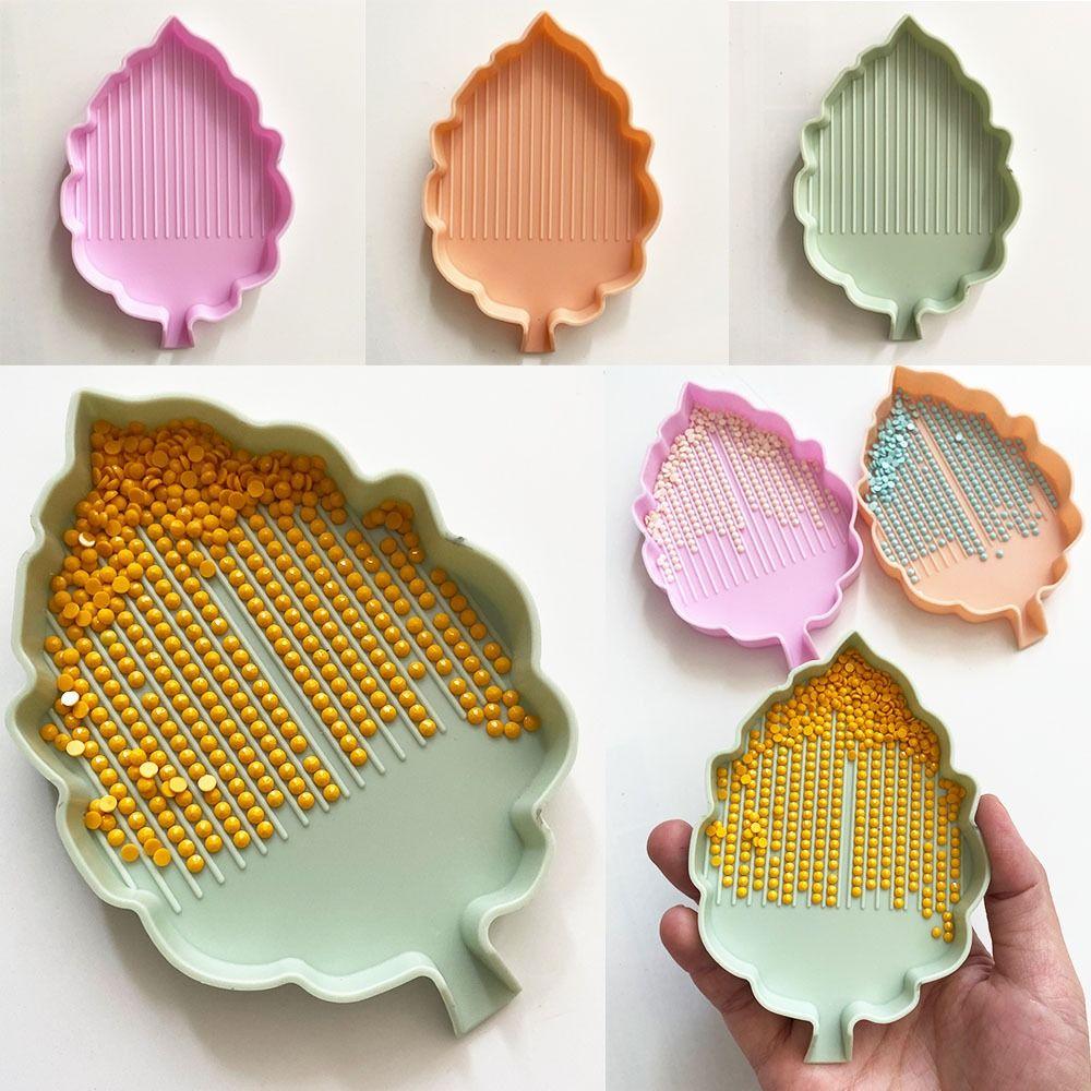 3Pcs Leaves-Shaped Diamond Painting Drill Tray Cross Stitch Tools Beading Plates Nail Art