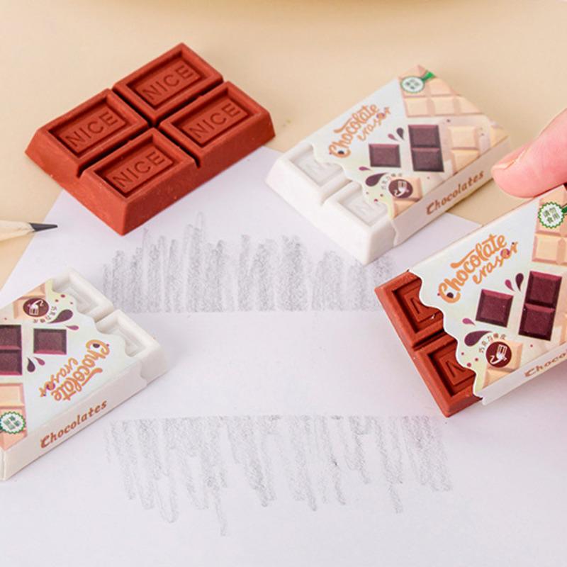 1 Piece Cute Kawaii Candy Color Rubber Fun Creative Chocolate Eraser For Kids Novelty Stationery Office School Supplies