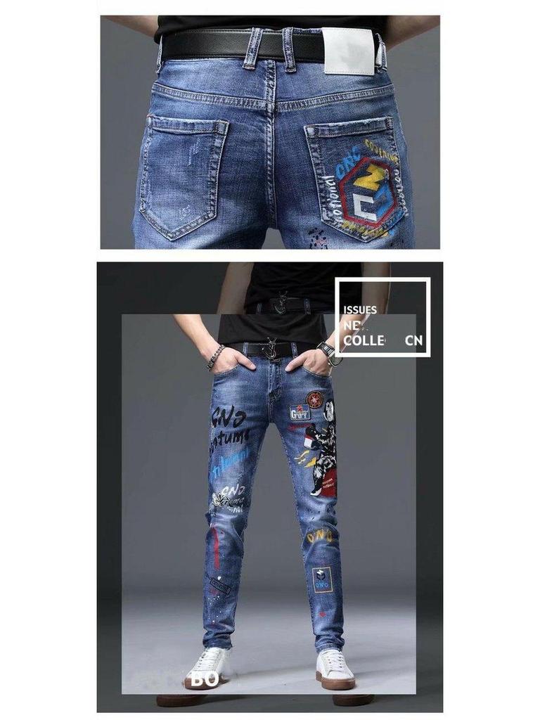 Мужские модные облегающие джинсы скинни с вышивкой - Летняя коллекция