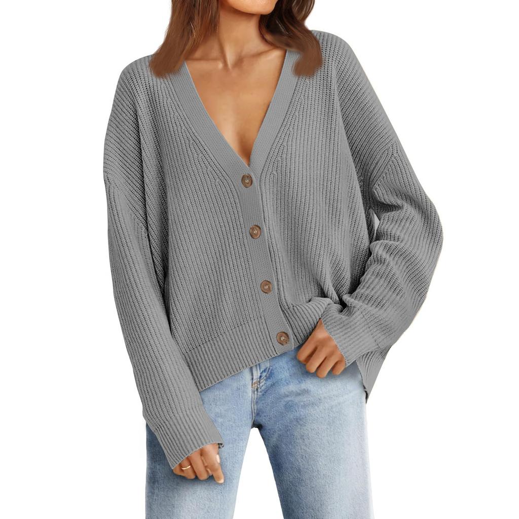 Women's Cardigan Sweaters Fall Oversized Open Front Button V Neck Lightweight Cardigans Knit Outerwear
