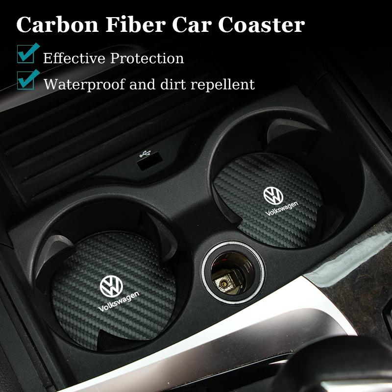 LMN1 2PCS Car Coasters Insert Cup Holder Coaster Key For Volkswagen VW Polo Golf 6 7 8 MK5 MK7 Jetta Passat Tiguan Touran Bora T-ROC