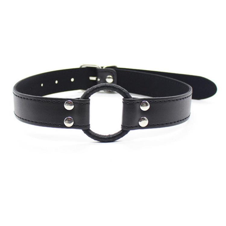 Эротический кляп с железным кольцом и ПУ кожей для БДСМ игр для пар