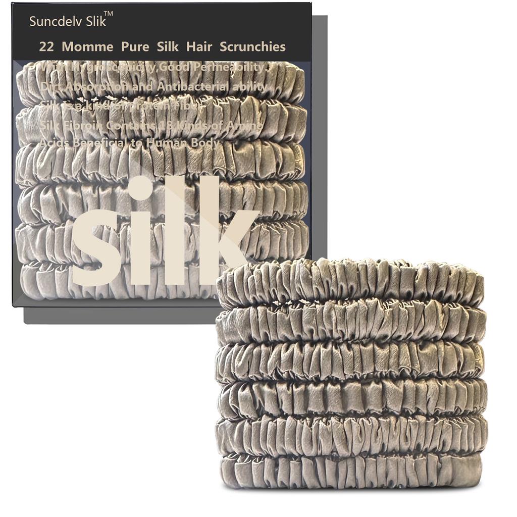 6PCS 100% Pure Mulberry Silk Hair Scrunchie Handmade Hairbands Women Girl Hair Accessories Pure Color Natural HairTies Box