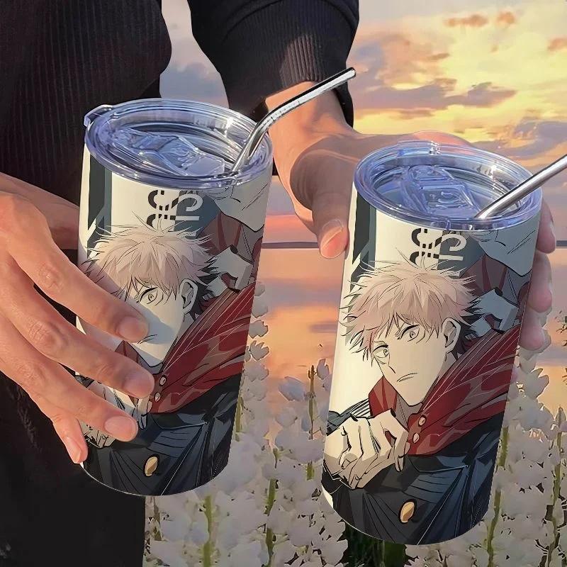 Кружка-термос Jujutsu Kaisen Юдзи 500 мл Сатору Годжо Нержавеющая сталь Дорожная термокружка С изоляцией, с трубочкой Кружка для кофе Подарок для детей