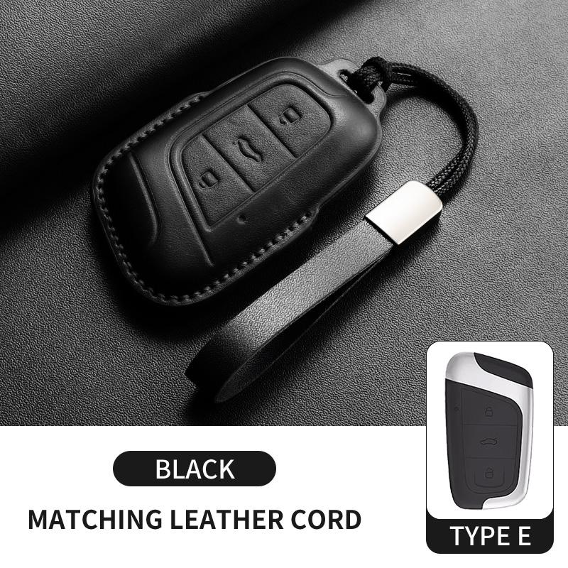 Leather Car Key Case Cover Shell Fob For Chery Eq1 Little Ant Car Remote Smart Keychain Holder Decorative Protecter Accessories