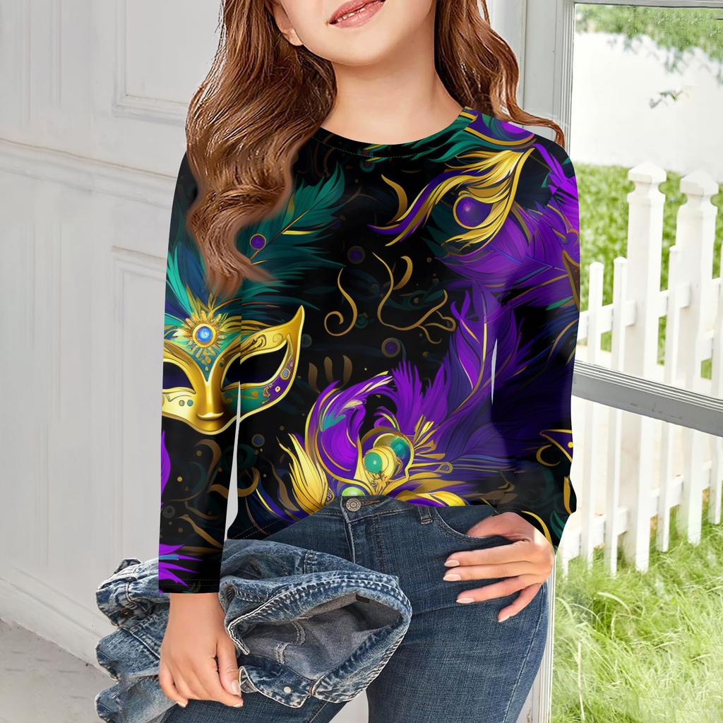 Футболки с длинным рукавом для девочек, детские осенние топы, с круглым вырезом, с принтом, базовые футболки