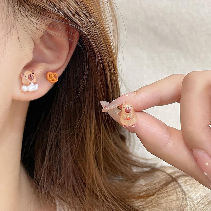 1 комплект милых сережек в виде животных-капибары из мультфильма для женщин и девочек, модные серьги в виде хлеба в виде капибары кавайного типа, ювелирные изделия, аксессуары, подарки