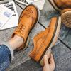 Fashion 2024 Autumn New Men Block Lace Up Thick Sole Business Casual Leather Shoe High Quality Men Genuine Brown/Black Work Casual Shoes