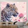 1pc Pink Leopard Party Backdrop  Durable Polyester Stunning BlueEyed Leopard with Pink Roses Design Perfect for Winter Holid