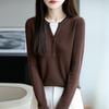Women's 100% Pure Wool Crew Neck Knitted Sweater - Fake Two-Piece Long Sleeve Base Shirt for Autumn