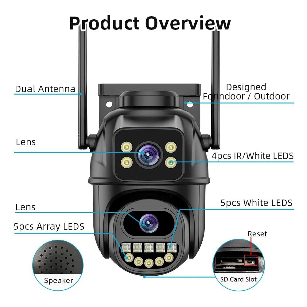 EU Plug 4K 8MP WiFi Surveillance Camera, Dual Lens, 4X Digital Zoom, AI Human Detect, ONVIF, Outdoor Security PTZ IP Cameras