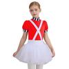 Kids Girls Chocolate Factory Worker Halloween Costume Mock Neck Short Stripe-Cuffed Sleeves Back Cut Puffy Built-In Crotch Press Buttons Dress Braces