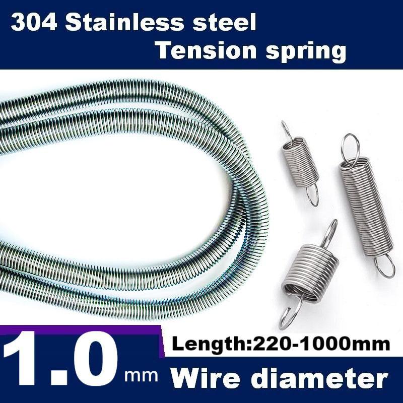 Length250-1000mm,Wire Dia1.0/1.2mm 304 Stainless Steel tension Springs,Hook Extension Spring,Outer Dia6-12mm,