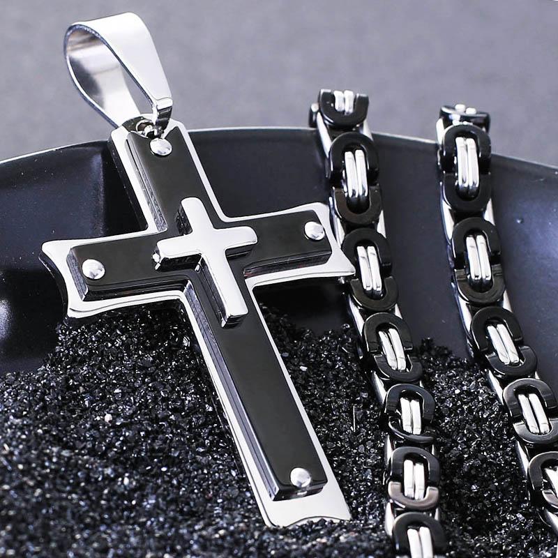 Ожерелье с подвеской в ​​форме креста черного цвета, ожерелье из нержавеющей стали, звено-цепочка, ожерелье для мужчин, винтажное религиозное молитвенное ювелирное изделие, подарок