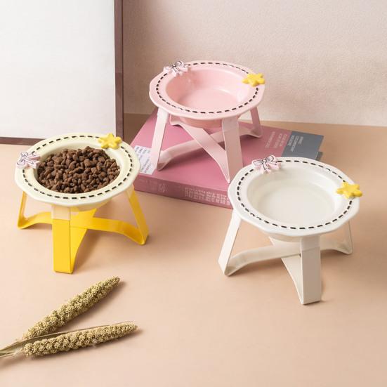 Nostalgie Ceramic Feeding Bowl for Dogs & Cats, Whisker Friendly Kitten Food Water Dish, Wide Shallow Pet Feeder Plate Dry Wet