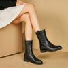 Модные полусапоги 2025Новые Зимние Французский стиль Массивный каблук Удобные Универсальные На флисовой подкладке На молнии Мягкая подошва Кожаные сапоги