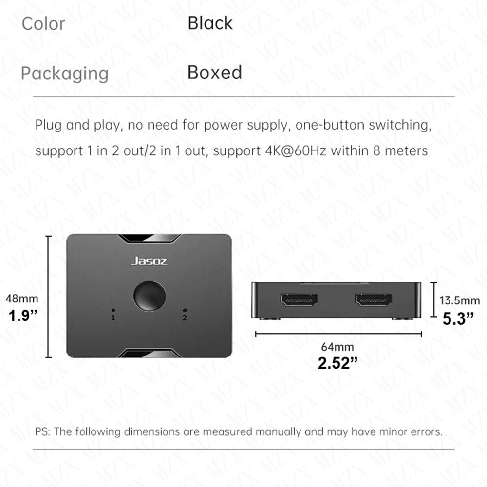 MZX 4K HDMI-compatible 2.0 Switch Bi-directional KVM 60Hz 30Hz 1080P Switcher Splitter PC Laptop Monitor Accessories Projectors 4