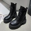2024 Модная обувь для женщин Женские ботинки с перекрестными шнурками Горячая распродажа Повседневные ботинки с боковой молнией Женские новые сапоги до середины икры с круглым носком Zapatos