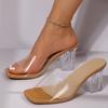 Fashion Women's Large Size Slippers 35-42 New Transparent Single Strap Chunky Heel Shoes Pointed Toe Open Toe High Heels Crystal Sandals