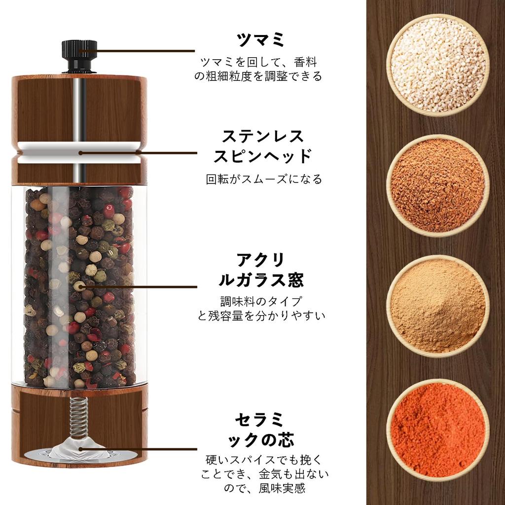 Мельница для перца FUSHUI, мельница для специй и перца, регулируемая грубость помола, дюйм, с регулируемым керамическим ротором, золотистый сплав, деревянный, набор, мельница,