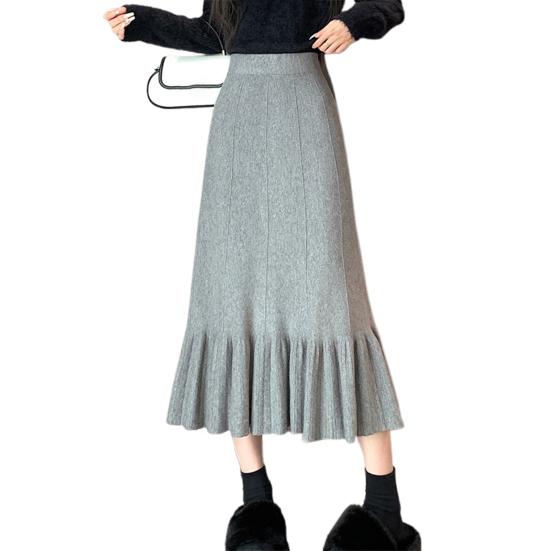 Женская трикотажная юбка с высокой талией, однотонная плиссированная юбка с оборками и швами по низу, юбка с запахом на бедрах, осенне-зимняя юбка миди