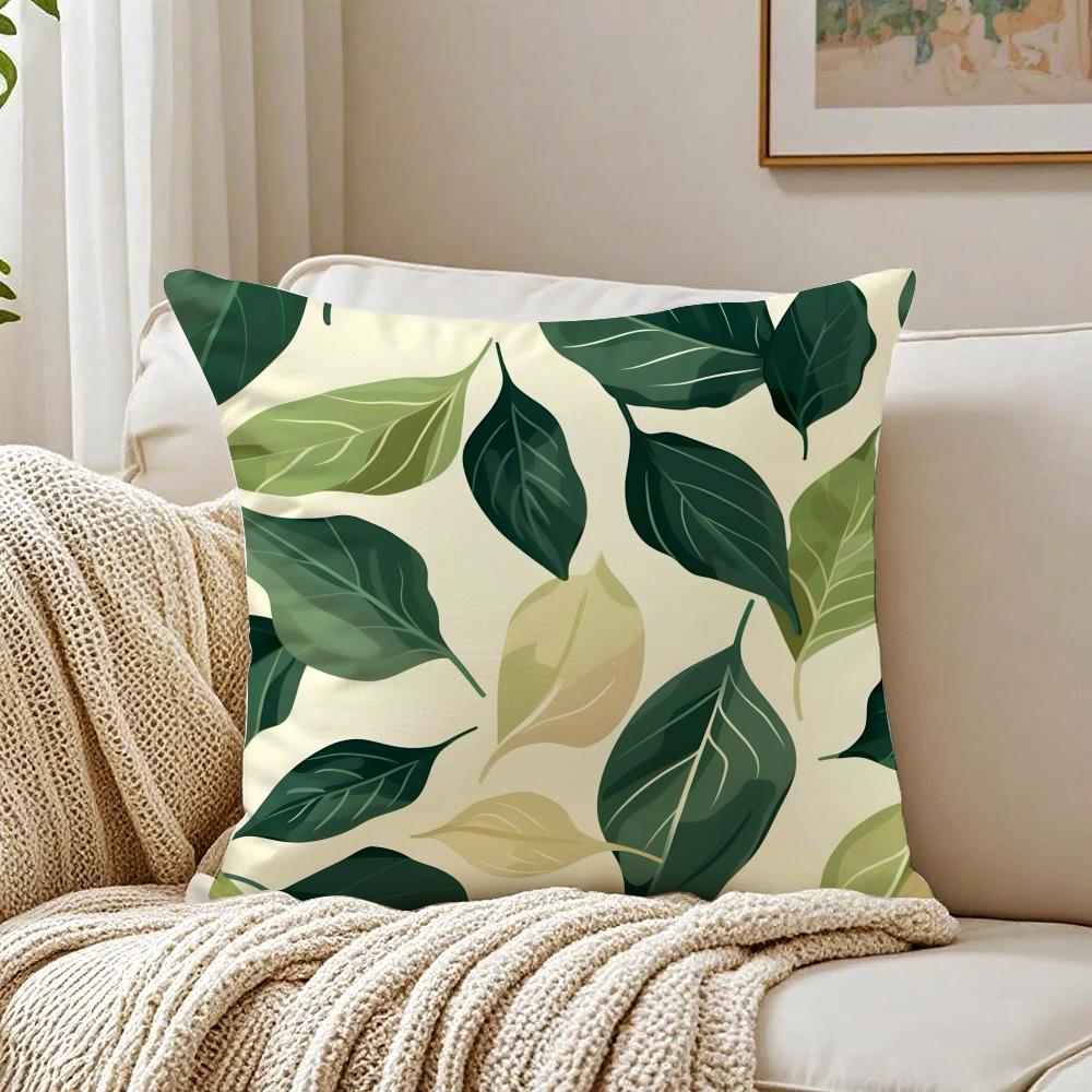 Beautiful Green Leaves Pillow Case Organic Short Plush Cushion Covers Breathable Washable WrinkleResistant