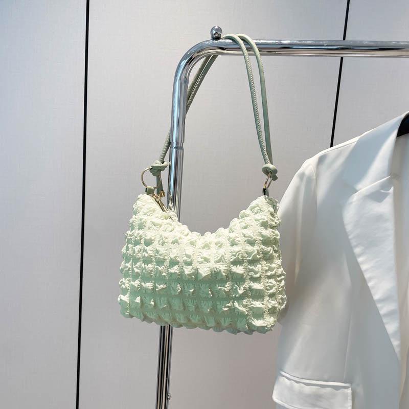 New Fashionable Versatile Pleated Bag Cream Bubble Grid Armpit Bag Fresh Women's Shoulder Bag
