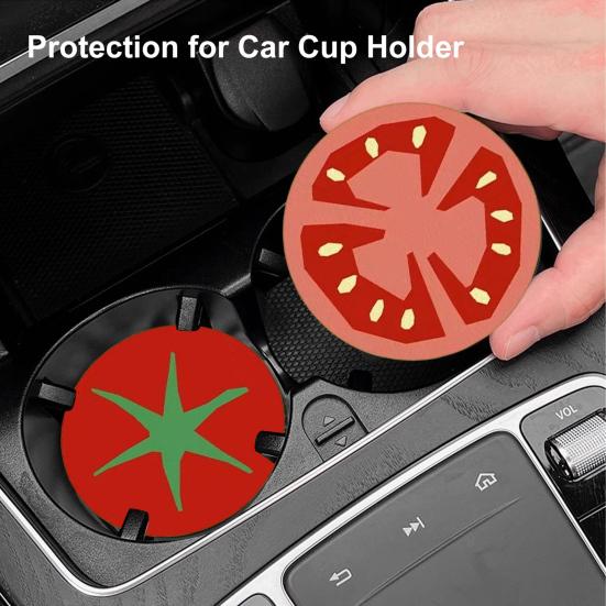 Car Water Coaster 2.36inch Universal Non-Slip Coaster Car Cup Holder Coaster Double-Sided Fruit Design