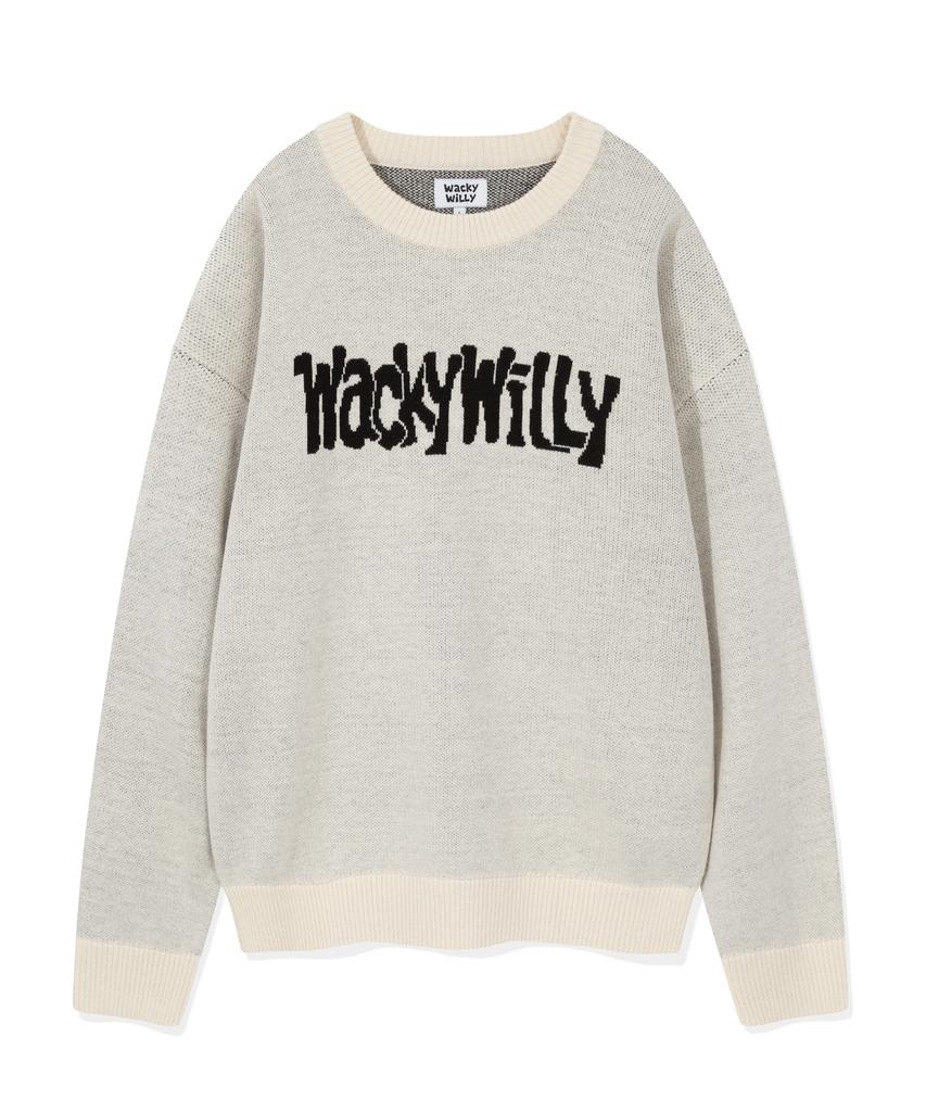 WACKY WILLY Lettering Pullover Sweater Ivory
