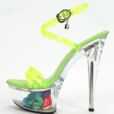 Женские летние пикантные универсальные босоножки на высоком каблуке со стразами, серия D115, каблук 15 см, платформа 5 см, LFD