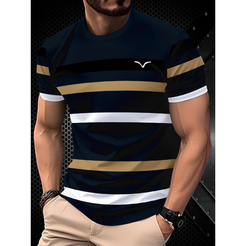 Men's Fashionable Casual T-shirt Round Neck Short Sleeved All Season Comfortable Daily Wear Style