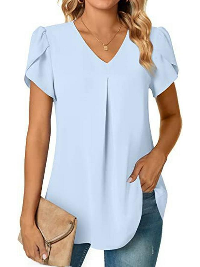 Летняя женская рубашка 2023 года с V-образным вырезом и рукавами-лепестками