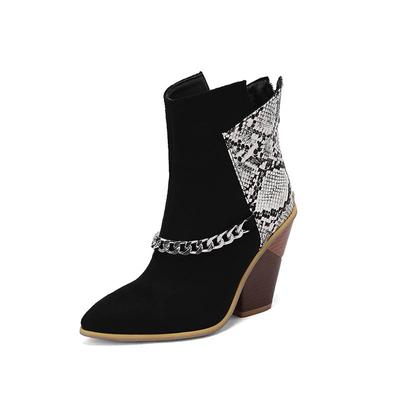 Полиуретановые осенне-зимние туфли 47 размера 48 большого размера на танкетке с острым носком и металлическими цепочками, сапоги до середины голени