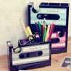 Retro Cassette Tape Machine Brush Pot Pen Pencil Holder Rewind Desk Tidy Container Case Table Organizer