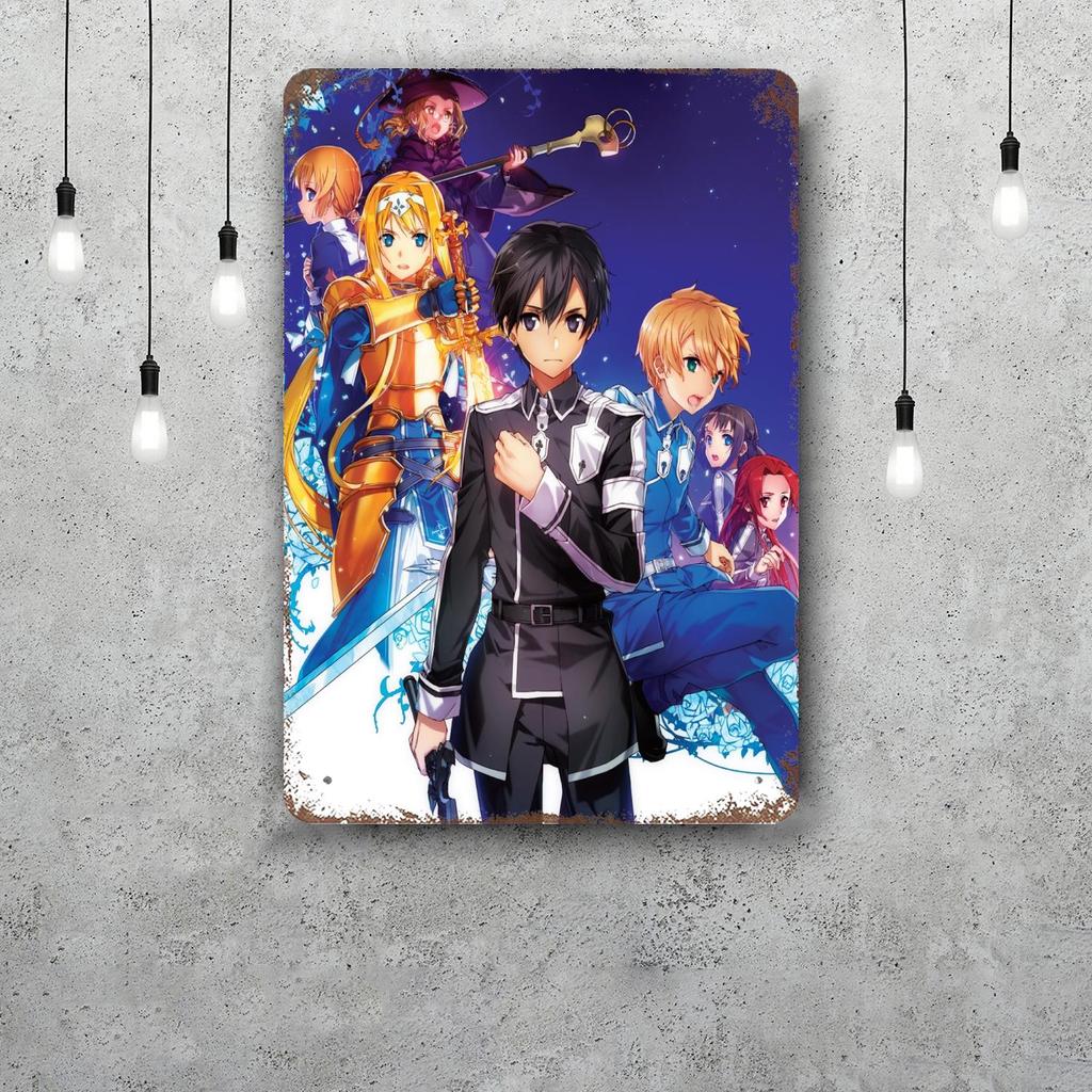 Sword Art Online Винтажная жестяная табличка Домашний декор Настенный декор Искусство Настенный плакат Украшение комнаты Декор Ретро Металлическая табличка Постеры для бара