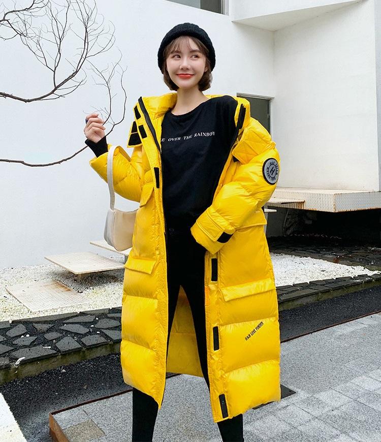 Women Long Winter Jacket Glossy Hooded Windproof Warm BIO Down Coat Oversize Cotton Padded Parkas