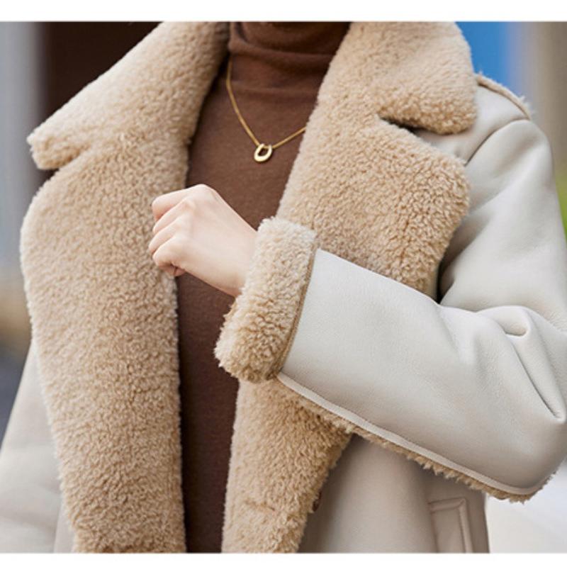 Женское универсальное пальто из замши ягненка, зимнее бархатное утолщенное пальто средней длины с мехом ягненка