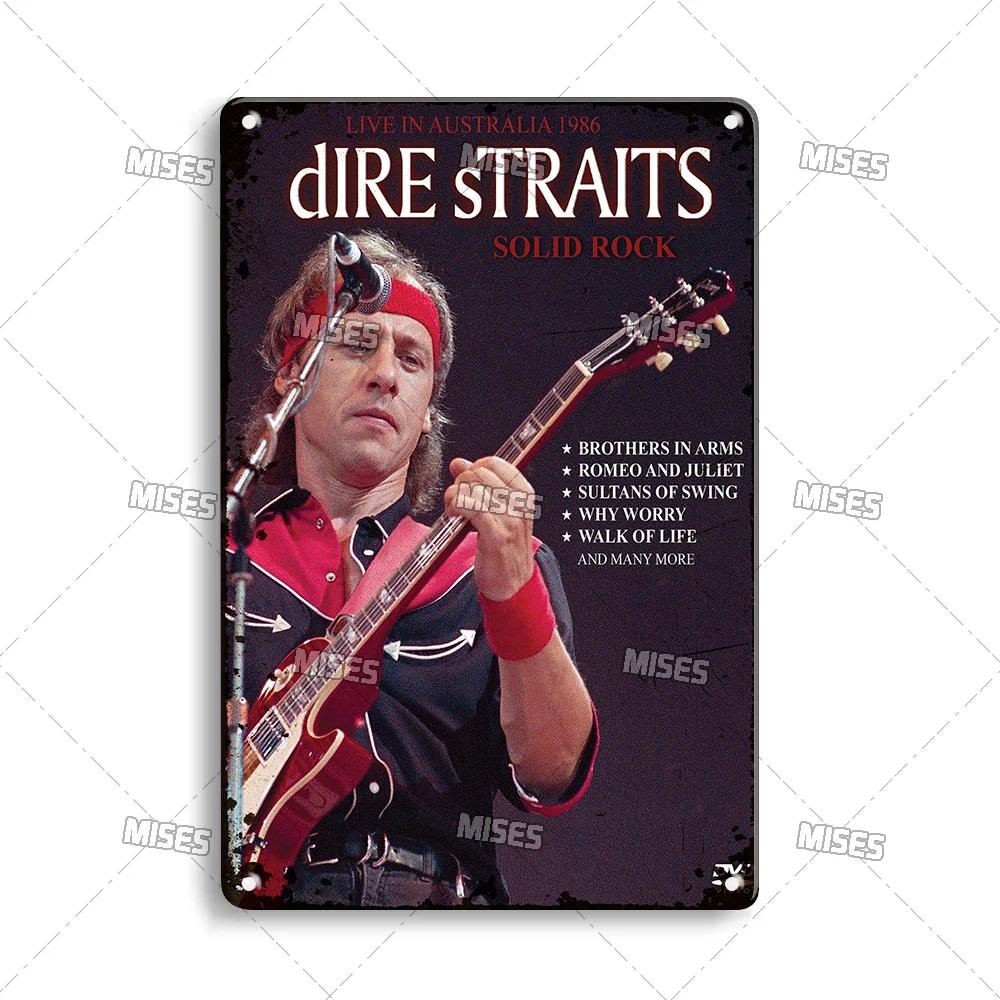 MISES Рок-группа Металлический плакат DIRE STRAITS Группа Декоративная табличка Металлическая вывеска Ржавая металлическая табличка Дом Клуб Кухня Металлическая жестяная табличка