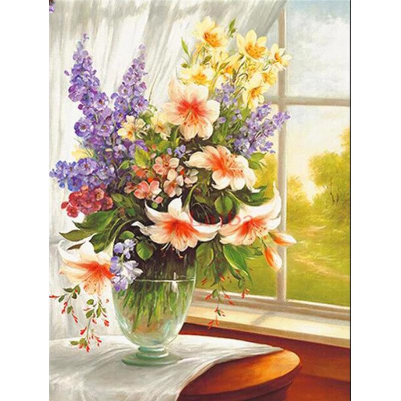 5D Алмазная картина Сиреневая вышивка Подсолнух Мозаика Дейзи Вышивка крестом Окно Домашнее искусство Настенный декор