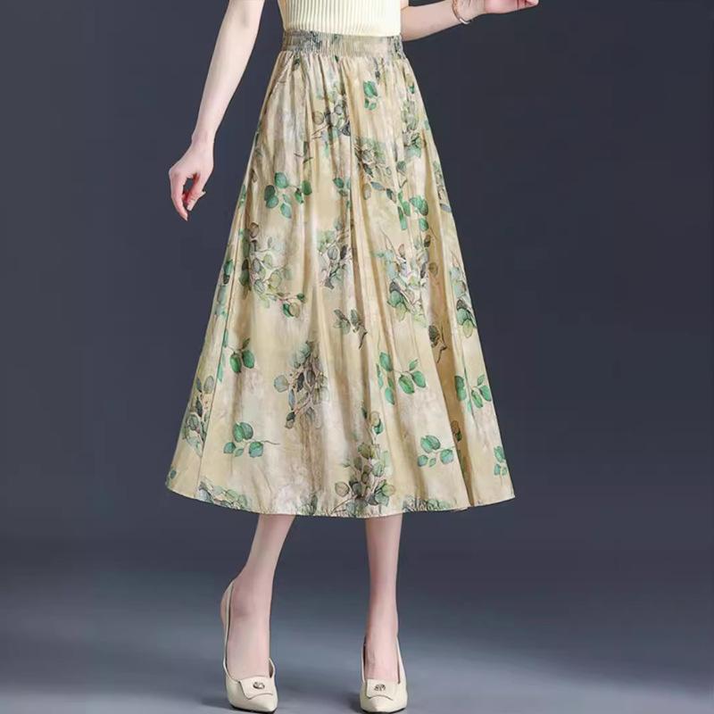 Юбка с высокой талией, женская летняя длинная юбка с принтом слова, женская юбка-драпировка, плиссированная юбка-зонтик средней и длинной длины