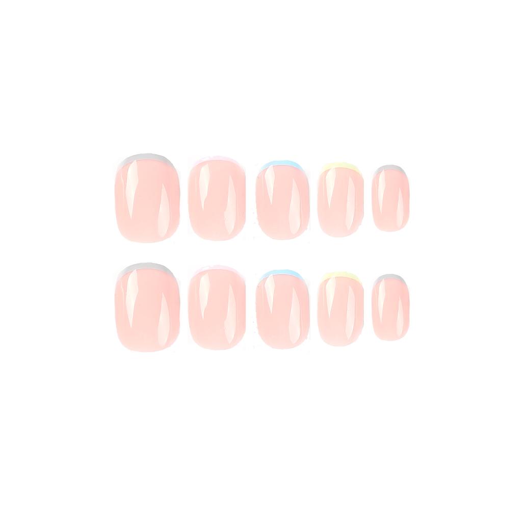 24 Pieces Wear Nail Short Fake Nail Summer Simple Five-color French Nail Piece Press On Nails