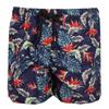 Men's Navy Blue Short Boardshorts with Tropical Flower Pattern FREEGUN