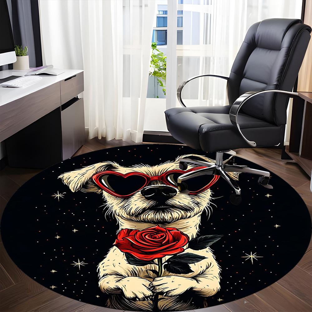 1PCLove Dog Office Round Area Rug, Mat Suitable For Office, Under Office Chairs Bedroom Living Room Home Decor, Room Deco