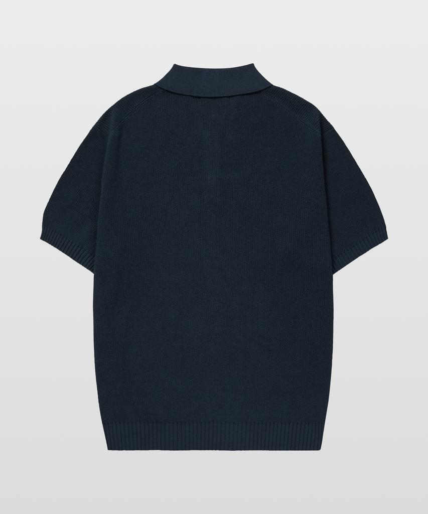 MANNERGRAM Textured Cotton 100% Polo Short Sleeve Knit Faded Navy