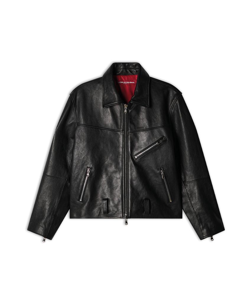 Worlddilema Cow Leather Biker Jacket (Black)