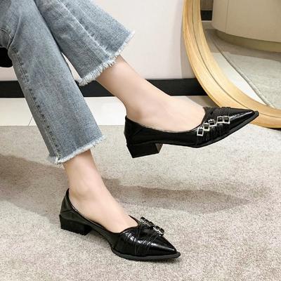 Мода Модные Остроносые Туфли с Мелким Вырезом Новые Туфли на Высоком Каблуке Лето Сексуальные Элегантные Повседневные Декорированные Пряжкой Черные Женские Туфли