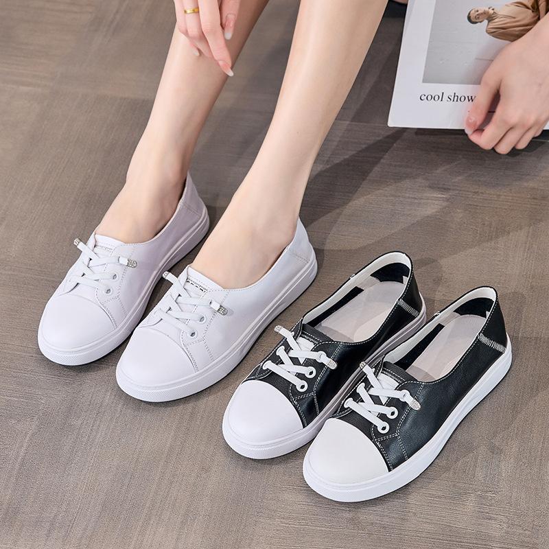 Первый слой коровьей кожи маленькие белые туфли женские новые летние на платформе повседневные для беременных женщин одинарные туфли на один педаль