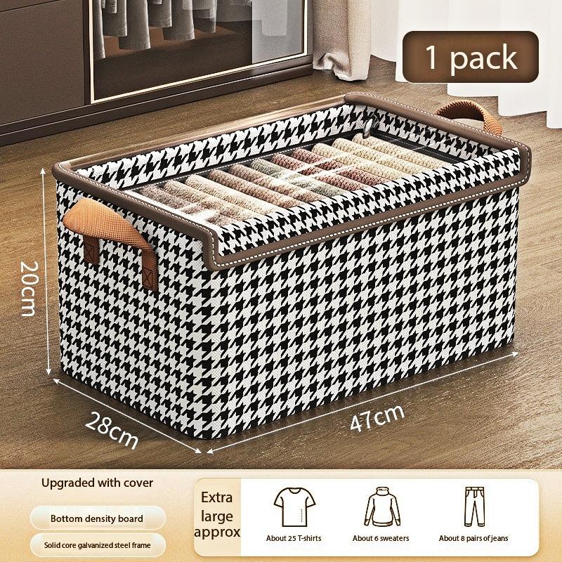 1pc foldable storage box for organizing clothes, with dust cover and handle, bedroom clothes, office documents, kitchen utensils