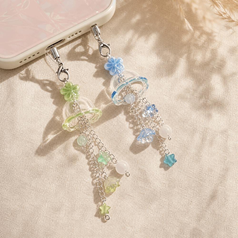 Transparent Phone Charm Star Flower Bead Phone Charm Pendant Mobile Phone Chain Bag Accessories