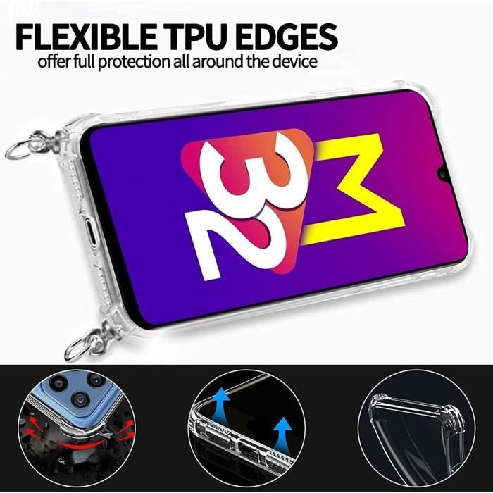 Coque - BOOLING - pour Samsung M32/A22 4G - Souple - Transparente - Cordon de collier Vert